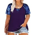 CARCOS Plus Size Tops for Women Short Sleeve Shirt Summer Star/Leopard/Tie Dye/Flower Crewneck Pullover Tunic XL-5XL
