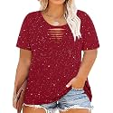 CARCOS Plus Size Tops for Women Short Sleeve Shirts Basic Tee Solid Color Blouse V Neck Tunic Loose Fit Tshirts Summer XL-5XL