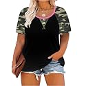 CARCOS Plus Size Tops for Women Short Sleeve Raglan Striped Tee Color Block Crewneck/V Neck Tunic Loose Fit Summer XL-5XL