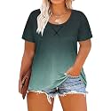 CARCOS Plus Size Tops for Women Short Sleeve Shirt Summer Star/Leopard/Tie Dye/Flower Crewneck Pullover Tunic XL-5XL
