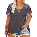 CARCOS Plus Size Tops for Women Short Sleeve Shirt Summer Star/Leopard/Tie Dye/Flower Crewneck Pullover Tunic XL-5XL