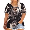 CARCOS Plus Size Tops for Women Short Sleeve Shirts Basic Tee Solid Color Blouse V Neck Tunic Loose Fit Tshirts Summer XL-5XL