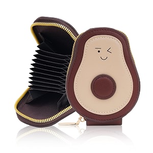 card holder wallet for women  cute avocado designed girls wallet  11 card slots slim wallet faux leather small purse with zipper easy to fit in pocket amp bag  perfect gifts for woman - brown
