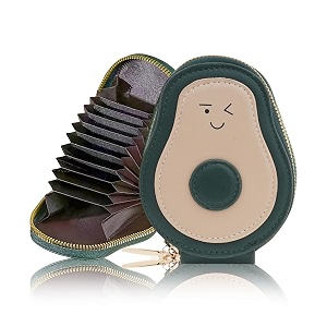 card holder wallet for women  cute avocado designed girls wallet  11 card slots slim wallet faux leather small purse with zipper easy to fit in pocket amp bag  perfect gifts for woman- green