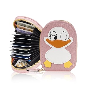card holder wallet for women  cute duck designed girls wallet  11 card slots slim wallet faux leather small purse with zipper easy to fit in pocket amp bag  perfect gifts for woman- pink