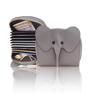 card holder wallet for women  cute elephant designed girls wallet  11 card slots slim wallet faux leather small purse with zipper easy to fit in pocket amp bag  perfect gifts for woman- grey