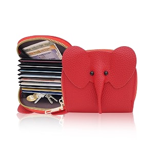 card holder wallet for women  cute elephant designed girls wallet  11 card slots slim wallet faux leather small purse with zipper easy to fit in pocket amp bag  perfect gifts for woman- red