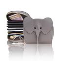 Card Holder Wallet for Women – Cute Elephant Designed Girls Wallet | 11 Card Slots Slim Wallet, Faux Leather Small Purse with Zipper, Easy to Fit in Pocket &amp; Bag | Perfect Gifts for Woman- Grey