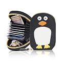 Card Holder Wallet for Women – Cute Penguin Designed Girls Wallet | 11 Card Slots Slim Wallet, Faux Leather Small Purse with Zipper, Easy to Fit in Pocket &amp; Bag | Perfect Gifts for Woman- Black