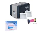 Badge Printer Solid 210 Single Sided | with 200 Blank ID Cards, 200 Strap Clips & Color Ribbon | ID Card Printer