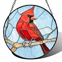 A Cardinal in The Tree Stained Glass Window Hanging Suncatcher Gifts 7.8"