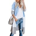 CARDYDONY Women's Long Color Block Cardigan Sweater