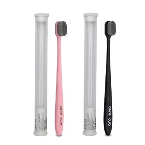 black amp pink flat head ultra soft-bristles micro nano 10000 nano bristle good cleaning effect for sensitive teeth oral gum recessionmanual toothbrush for adults pack of 2