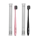Black &amp; Pink Flat Head Ultra Soft-Bristles Micro Nano 10,000 Nano Bristle Good Cleaning Effect For Sensitive Teeth Oral Gum Recession,Manual Toothbrush For Adults Pack Of 2