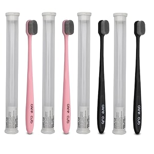 green amp pink flat head ultra soft-bristles micro nano 10000 bristle good cleaning effect for sensitive teeth oral gummanual toothbrush for adults pack of 2