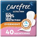 Carefree Ultra Thin Overnight Pads, Wings, Leaks and Periods, 40 ct