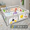 Playards|Playpen for Kids up to 4 Years, Spacious 150x180 cm Baby Play Yard with Safety Lock &amp; Hand Grip, Thick Padding &amp; 360° Mesh Visibility, Portable Activity Center for Toddlers - LightGrey