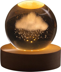 carempire 3d crystal ball rain cloud galaxy night light with wooden base table lamp