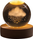 carempire 3D Crystal Ball Rain Cloud Galaxy Night Light with Wooden Base Table Lamp