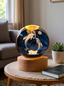 carempire 3D Inner Carved Lighting Crystal Ball, Decorative Crystal Ball with LED Base Table Lamp