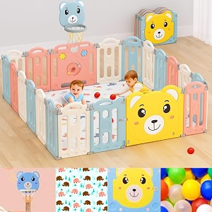 14 panel large playpen for babies upto 5 year with mat balls gate toddler infant foldable play pen activity play yard for kids children playing area play pen