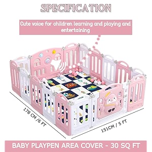 playpen for babies kids play yard with mat and balls gate playard for baby play area indoor setupkid toddlers playpen baby upto 4 yrs 6  5 ft  30 sqft white amp pink 16 panel