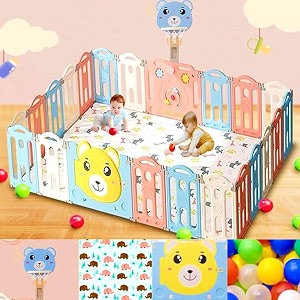 18 panel large playpen for babies upto 5 year with mat balls gate toddler infant play pen activity play yard for kids children playing area baby play area indoor setup baby playpen