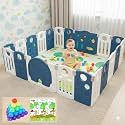 18 Panel/36Sqft Cover Area Playpen for Babies and Toddlers 0-3 Years with Mat and Balls Foldable Activity Fence with Lock Gate Baby Play Area Play Yard Play Pen Indoor Setup (BLUE, 6 * 6 FT )