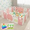 18 Panel/36Sqft Cover Area Playpen for Babies and Toddlers 0-3 Years with Mat and Balls Foldable Activity Fence with Lock Gate Baby Play Area Play Yard Play Pen Indoor Setup (Pink 6 * 6 FT)