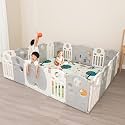 18 Panel/36Sqft Cover Area Playpen for Babies and Toddlers 0-3 Years with Mat and Balls Foldable Activity Fence with Lock Gate Baby Play Area Play Yard Play Pen Indoor Setup (GREY, 6 * 6 FT )