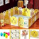 Careopeta 18 Panel Playpen for Babies Kids Play Yard with Mat and Balls Gate Playard for Baby Play Area Indoor Setup,Kid Toddlers Playpen Baby Upto 4 Yrs (5 * 5 FT=25 SQFT, Yellow)