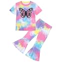 CARETOO Girls Summer Outfit Poster Girl Matching Sister 2pcs Sets Printed t-Shirt + Flare Leg Pants For 3-10 Years