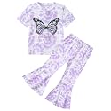 CARETOO Girls Summer Outfit Poster Girl Matching Sister 2pcs Sets Printed t-Shirt + Flare Leg Pants For 3-10 Years