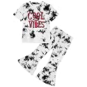 CARETOO Girls Summer Outfit Poster Girl Matching Sister 2pcs Sets Printed t-Shirt + Flare Leg Pants For 3-10 Years
