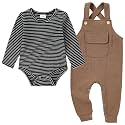 CARETOO Newborn Baby Boy Clothes Infant Boy Romper Fall Winter Outfits Bodysuit 2Pcs Striped Long Sleeve Top Overalls 0-18M