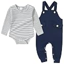 CARETOO Newborn Baby Boy Clothes Infant Boy Romper Fall Winter Outfits Bodysuit 2Pcs Striped Long Sleeve Top Overalls 0-18M