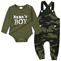 CARETOO Newborn Baby Boy Clothes Infant Boy Romper Fall Winter Outfits Bodysuit 2Pcs Striped Long Sleeve Top Overalls 0-18M