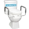 Carex 3.5 Inch Raised Toilet Seat with Arms, Elongated Toilet Seat Riser, Up to 250 lbs Capacity, Elevating &amp; Raising Seat for Elderly &amp; Handicap, Universal, Slip-Resistant with Padded Handles, White