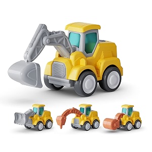 carlorbo construction vehicles children39s toy set - 4 pieces tractor excavator bulldozer road roller amp drill truck for boys amp girls aged 18 months - 3 years
