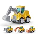 CARLORBO Construction Vehicles Children's Toy Set - 4 Pieces (Tractor, Excavator, Bulldozer, Road Roller & Drill Truck) for Boys & Girls Aged 18 Months - 3 Years