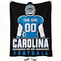 Carolina Throw Blanket Personalized Name and Number Gifts for Men Women Kids Flannel Tapestry