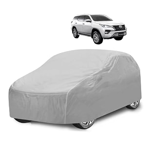 car cover compatible with fortuner model  2016-till date with mirror pocket water resistant triple stitched fortuner car cover- plain silver