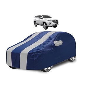 car cover compatible with fortuner model  2016-till date with mirror pocket water resistant triple stitched fortuner car cover- navy silver