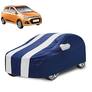 car cover compatible with grand i10 with mirror pocket water resistant triple stitched grand i10 car cover- navy-white