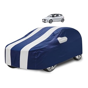 car cover compatible with i20 model  2020-till date with mirror pocket water resistant triple stitched i20 car cover- navy-white