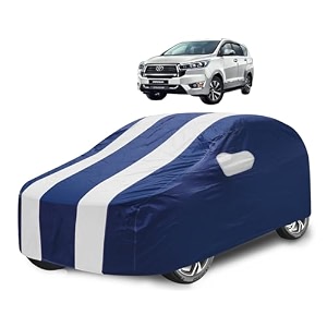 car cover compatible with innova crysta with mirror pocket water resistant triple stitched innova crysta car cover- navy-white