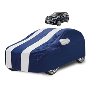 car cover compatible with innova hycross with mirror pocket water resistant triple stitched hycross car cover- navy-white