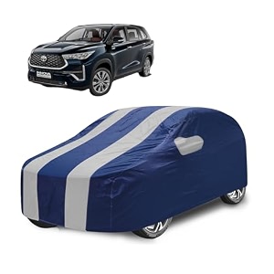car cover compatible with innova hycross with mirror pocket water resistant triple stitched hycross car cover- navy silver