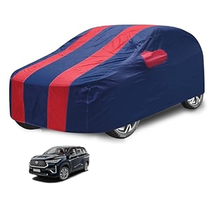 car cover compatible with innova hycross with mirror pocket water resistant triple stitched hycross car cover- navy-red