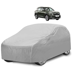 car cover compatible with kia seltos model-2018-2025 with mirror pocket water resistant triple stitched seltos car cover- plain silver